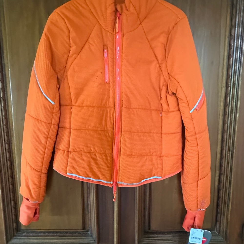 FP Free People Movement Vibrant Orange Puffer Jacket Quilted Design